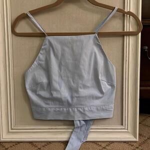 By the way blue striped cropped top w ribbon tie NWOT M